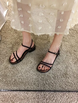 Femei pantofi toc gros sandale 2020 noua moda de vara open-toe curea subțire, pantofi cu toc inalt