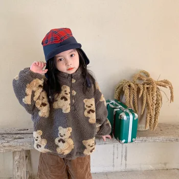 Iarna New Sosire stil coreean urs model vrac lână all-meci moda haina cu fermoar pentru copii fete si baieti
