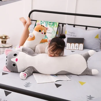 110cm Mare de Timp Kawaii Pisica de Pluș Pernă de Pluș Moale coreean Jucărie Pisica Decor Canapea de Dormit Perna Copii Cadou de Ziua de nastere