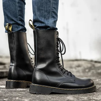 CYYTL de Moda pentru Bărbați de Iarnă Dantela-up Pantofi de Piele de Înaltă top Țină de Cald la Mijlocul Genunchi Cizme de Moda Negru de Scule Cizme Botas Hombre Para