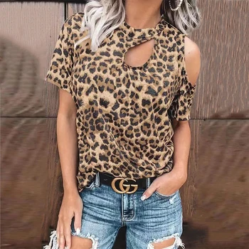 Femei Elegante Gol Afară Camasa Bluza Leopard De Imprimare De Moda Primavara O-Gât Pulover Topuri De Sex Feminin Casual De Vara Cu Maneci Scurte Blusas