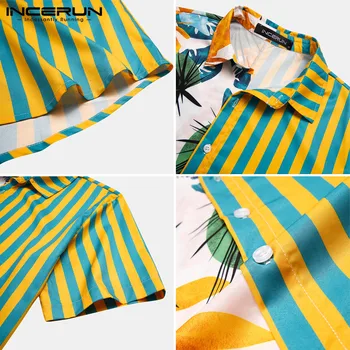 Moda Barbati Hawaiian Tricou Maneci Scurte Streetwear Imprimare cu Dungi Mozaic de Vara Bluza Chic 2021 Plaja Camisas INCERUN S-5XL