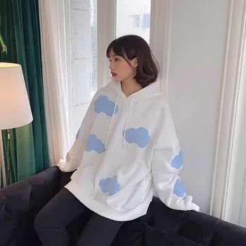 Deeptown Coreean Tricou Pentru Femei De Iarnă 2020 Moda Nori Pulover Femei Plus Catifea Caldă Maneca Lunga Topuri Casual, Hanorace
