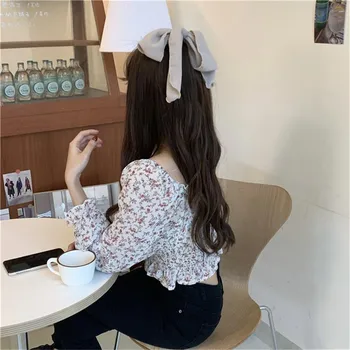 Stil Coreean Florale Scurte, Bluze Femei De Vară 2020 Pe Umăr Flare Sleeve Tricouri Chic Crop Top Blusas Mujer