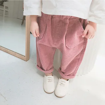 Coreea Style Culoare Pură Copii Mici Copii Pantaloni De Catifea 2019 De Toamna Pentru Copii Fete Baieti Pantaloni Largi Unisex Casual Pantaloni Copii