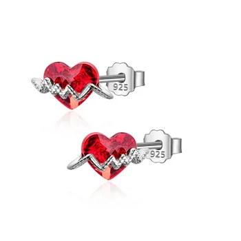 TrustDavis Real Argint 925 Moda Dulce Romantic Inima Roșu Orbitor CZStud Cercei Pentru Femeile Bine S925 Bijuterii DS1183