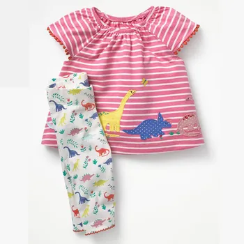 Sărituri de metri Toddler girls seturi de îmbrăcăminte de bumbac costum copil seturi de îmbrăcăminte de vară dungă aplicatiile rațele sus + jos copilul se potriveste