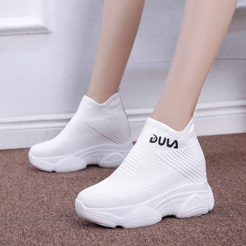 Respirabil Tricotate Indesata Adidasi Femei 2020 Nou Toamna Solid Pană Pantofi Ciorap Femeie Fund Gros Mare Sus Pantofi Pentru Femeie
