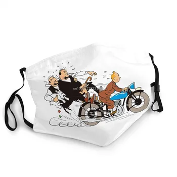 Non Unică folosință Anti-Ceață de Praf Reutilizabil Textil Masca de Fata pentru Barbati si Femei, Aventurile lui Tintin Motercycle Rimeluri