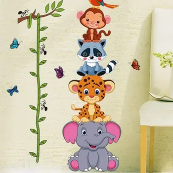 Drăguț Tigru, Elefant Animale Înălțimea Teancului Măsură De Autocolante De Perete De Vinil Adeziv Tapet Mural Copil Băiat Fată Cameră Decor Pepinieră