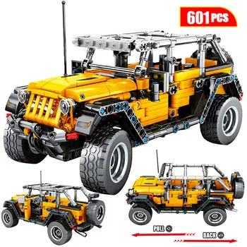601pcs Creator Mecanice Trage Înapoi Jeeped Vehicul Off-road de temelie Pentru Oraș Tehnice Masina de Cărămizi Jucării Pentru Băieți