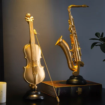 Noul Decor Acasă Accesorii De Decorare Camera De Zi Ornament Retro Vioara Saxofon Statuie Rășină Ornament De Epocă, Decor Acasă