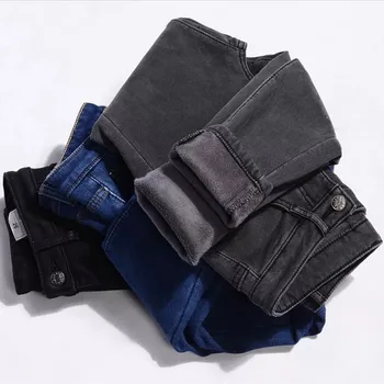 Streetwear negru îngroșarea catifea cu Talie Înaltă Cald Blugi Pentru Femei de Iarnă caldă Pantaloni din Denim Jean 2020 Doamnelor Pantaloni Pantaloni Cald