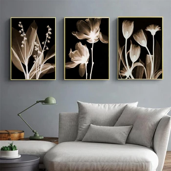 Nordic minimalist în alb și negru plante pictura pe panza flori moderne de artă de perete imprimare poster camera de zi de decorare