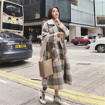 Vintage Carouri Haină de Lână Femei pe mijlocul lungimii 2020 Toamna Iarna nou stil coreean gros vrac over-the-genunchi haină de Lână M635