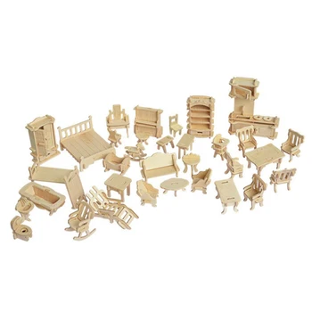 Miniatură 1:12 Mobilier casă de Păpuși pentru Păpuși,Mini-Lemn 3D Puzzle DIY Construirea de modele de Jucarii pentru Copii Cadouri