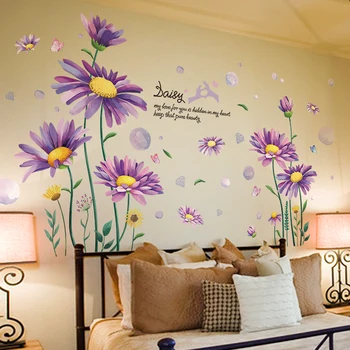 [shijuekongjian] Purple Daisy Autocolante de Perete DIY Flori Plante pentru Camera de zi Dormitor Copii Bucatarie Nursery Decorarea Casei