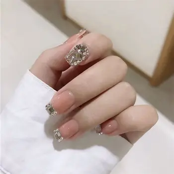 Jeleu de culoare pură cu diamant full decor 3d unghii false Japonez drăguț doamnă plină sfaturi de unghii mireasa nail art unghii false lipici