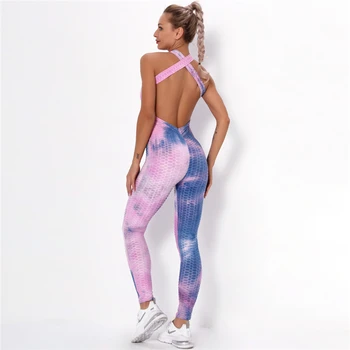 Femei Yoga Bodysuit-O Singură Bucată Sport Tie Dye Yoga Seturi De Push-Up Yoga Costum De Moda De Fitness Salopeta Sexy Backless Trening