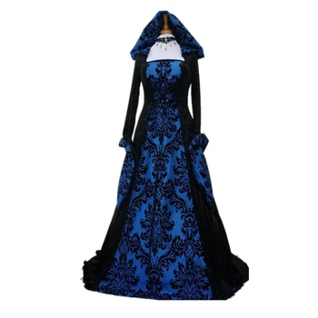 Halloween-Ul Medieval Printesa Costume Cosplay Femeie Print Renascentist Victorian Cu Gluga Maxi Lung Partid Vintage Rochii De Seara
