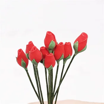 10buc 1/12 casă de Păpuși în Miniatură Accesorii Mini Rasina Trandafir Roșu Simulare Floare Bud Jucarii Model pentru Papusa Casa Decor