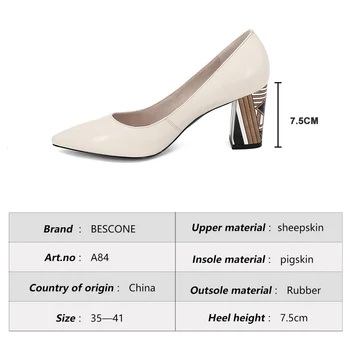 BESCONE Piele naturala Office Femeie Pompe de Proiectare a Subliniat Toe Slip Pe Lady Pantofi de Moda Model Toc Pătrat de sex Feminin Pantofi A84