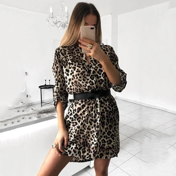 Sexy v-neck Scurt Mini-Rochie de Petrecere de Moda pentru Femei Leopard Print Slim cu Maneca Lunga Club Vestidos Fara Centura Sukienki