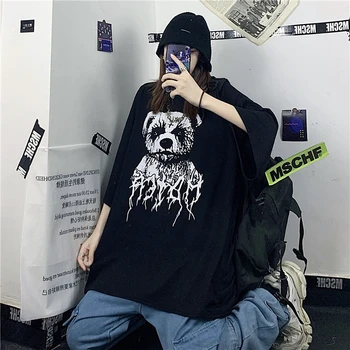 2020 Vara Noi Harajuku Femei T-shirt Seria Gothic Întuneric Urs de Imprimare Doamnelor T-shirt Streetwear Vrac Bărbați Și Femei T-shirt