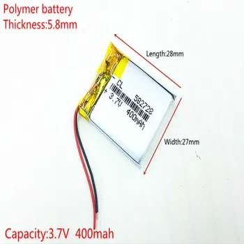 3.7 V,400mAH,[582728] PLIB; polimer litiu-ion / Li-ion baterie pentru CEAS INTELIGENT,GPS,mp3,mp4,telefon mobil,DVD,BOXE