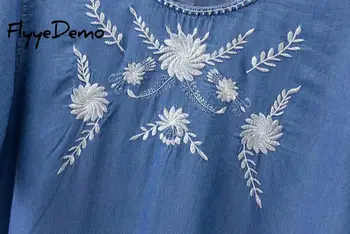 Broderii florale Moale Moda Haine pentru Femei T-shirt, Blaturi Jean Denim Camasa cu Maneci Scurte Topuri tricouri Cool Haine Plus Dimensiunea