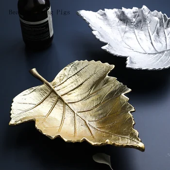 WSHYUFEI placat cu Aur de aluminiu tava desktop acasă platou cu fructe model de camera soft maple leaf multifunctional bijuterii de depozitare ornamente