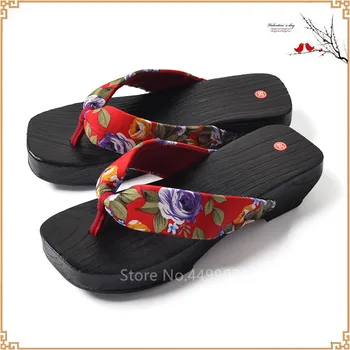 Flip-Flops Din Lemn Femeile Japoneze Papuci De Casă Geta Saboți Etnice Rotund Plajă Feminin Purta Cosplay Pantofi Kimono Japonez Tradițional
