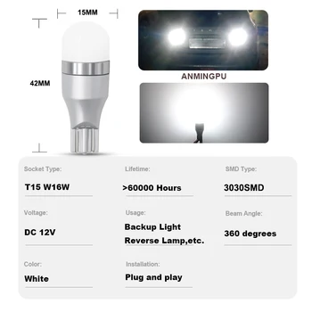 ANMINGPU 2x Lampă de Semnalizare cu Led T15 W16W 5SMD 3030Chips Super-Luminos Led W16W Becuri Pentru Lămpile de Marșarier Rezervă de Parcare Lumina Alb