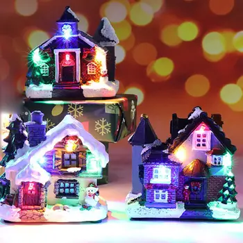 Zăpadă de crăciun Casa Figurina de Lumină LED-uri Cadou pentru Copiii Acasă Copiii de Anul Nou Cadou Rășină Scena de Crăciun Sat