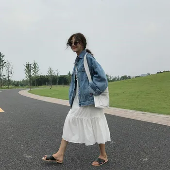 Jachete Femei Stil coreean Cuplu Liber de Agrement Denim Moda pentru Femei de Toate-meci Elevii Paltoane Geaca cu Maneci Lungi Singur Pieptul