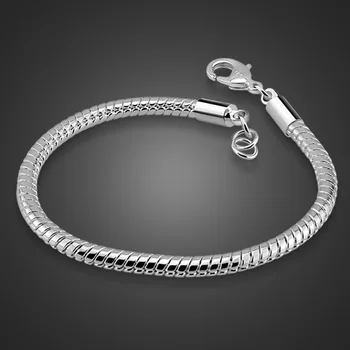 En-gros de accesorii solide argint 925 barbati bratara 4mm 20cm șarpe lanț brățară cadouri pentru bărbați Bijuterii de argint simplu