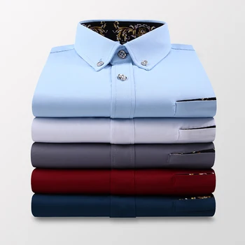Oamenii de Afaceri Maneca Scurta Albastru Solid Dress Shirt Moale, Non-fier de Moda Regulate Fit Guler de Turn-down Verificat Smart Casual Camasa