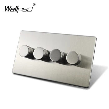 Wallpad Argint 4 Banda 2 căi cu 4 Butoane LED Dimmer Switch Satin Chrome Împinge Pe Pe Oțel Inoxidabil Panou de Metal Buton