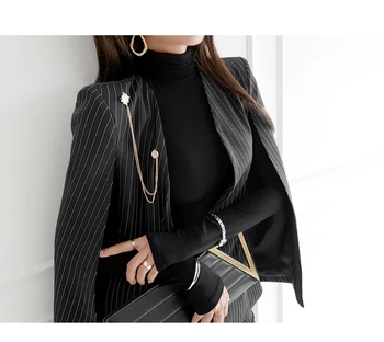 Epocă de înaltă calitate 2 bucata set de Toamnă Femei Elegante Office OL dungă Cape haina Jacheta+Lungime de Glezna Costum cu Pantaloni Casual Femei