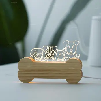 Lumina de noapte 3D Bufniță Drăguț Câine Pliante din Lemn Lampa LED Dormitor Copii, Dormitor Decor Noptiera Lampara Copii Cadouri Creative de Iluminare
