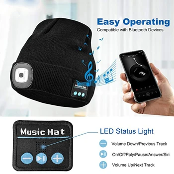 Bluetooth LED Beanie Hat Built-in Stereo USB Reîncărcabilă LED Luminat Tricot Capac Unisex, Cadouri pentru Barbati, Femei, cel Mai bun de Vânzare-WT