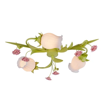 În stil European, grădină camera de zi Romantic Restaurante fier forjat alb roz flori ceramice abajur de sticla Plafon Lampă c125