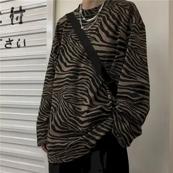 T-shirt pentru bărbați și femei tie-dye cupluri haine de toamna 2020 nou coreea retro model zebra cu mâneci lungi tricou vrac top