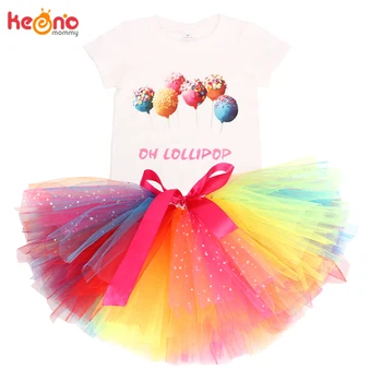 Teren Bomboane Lollipop Tematice Fete Pentru Copii De Ziua Tutu Costum Copii Vara T-Shirt+Tul Fusta Tutu Copii Îmbrăcăminte Set