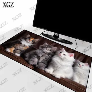 XGZ Drăguț Alb Gri Pisica Animal de Mari Dimensiuni Gaming Mouse Pad Calculator PC Gamer Mousepad Birou Mat Blocare Margine pentru CS GO, LOL, Dota