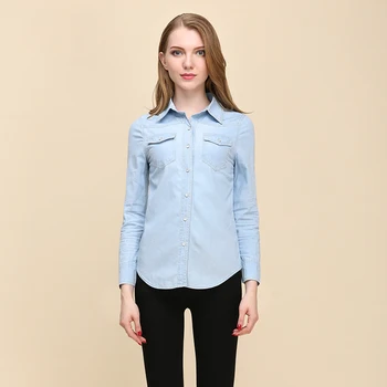 Noi 2020 Primavara Toamna Femei Camasa Din Denim Cu Maneca Lunga Casual Jean Tricouri Femei 2 Culori Bluze Plus Dimensiune Blusa Blugi Feminina