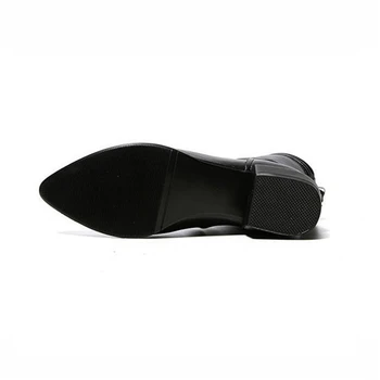 JIANBUDAN a Subliniat Toe Sexy negru cizme scurte de Toamna iarna pentru femei PU piele pantofi de Pluș cald pentru femei cizme impermeabile 35-42