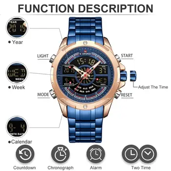 NAVIFORCE Brand de Top pentru Bărbați Sport Cuarț Ceas pentru Bărbați din Oțel Complet Impermeabil Ceasuri Digitale LED-uri Analogice de sex Masculin Ceas Relogio Masculino