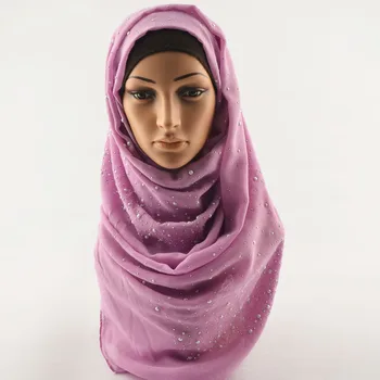 Moda musulmane hijab,simplu hijab cu perle,bumbac eșarfă de cap cu știfturi,șaluri și eșarfe,folie cap șal,perla hijabs eșarfă