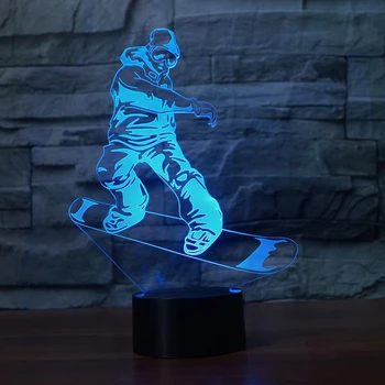 Snowboarding Model 3D Lumina de Noapte LED Iluzia de Schi Men 3 Lampa LED 7 Culori Schimbare USB Remote Touch Copilul Sleeppin Lampa cel Mai frumos Cadou